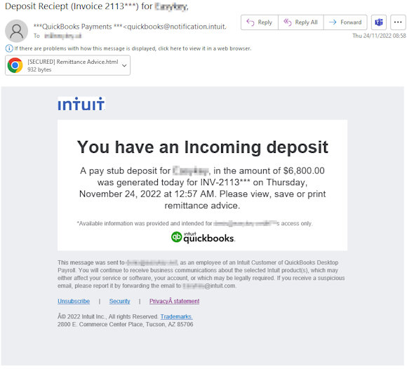 Quickbooks Deposit Receipt fraud