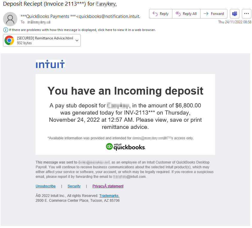 Quickbooks Deposit Receipt fraud