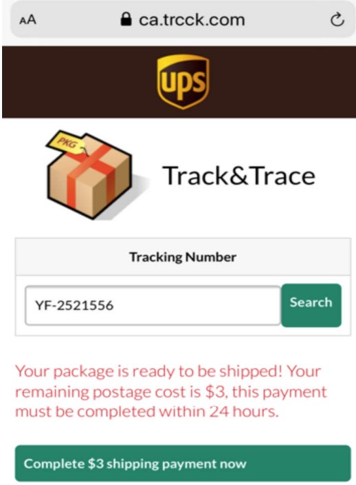 UPS delivery scam example